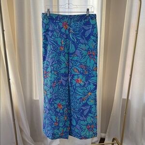 Lilly Pulitzer Teal and Purple Floral Elastic-Waist Pants